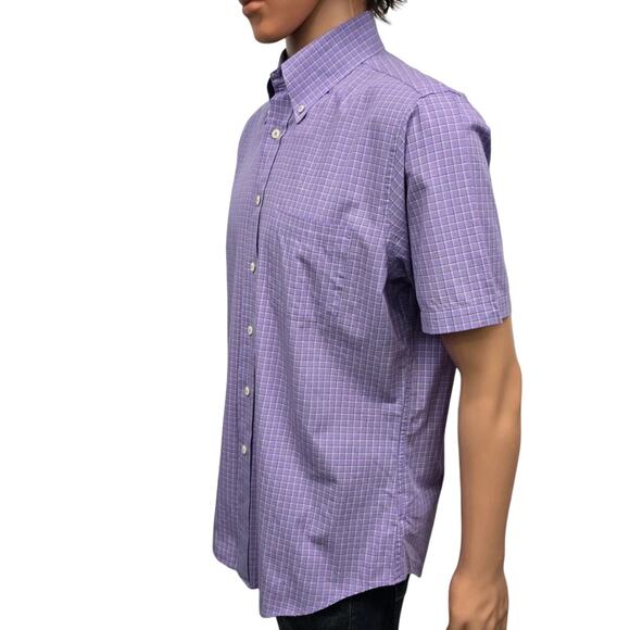 Brooks Brothers 346 Original Polo Shirt Short Sleeve Men M Slim fit Purple Check - Picture 6 of 12